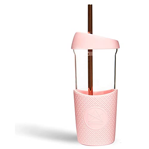 Neon Kactus Pink Flamingo 510ml Smoothie-Becher mit Metall Strohhalm, Mehrweg-Glasbecher, 2 x Thermo Deckel mit Silikondichtung und 1 x Thermo Hülle, Wiederverwendbar, Recycelbar, und auslaufsicher von Neon Kactus