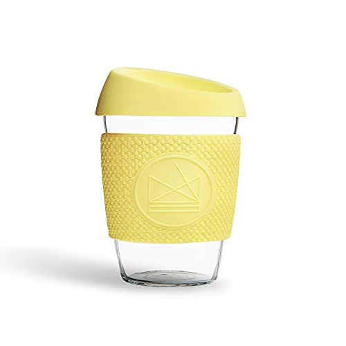 Neon Kactus mundgeblasener Tumbler Becher aus Borosilikatglas wiederverwendbare Kaffeetasse mit Deckel welcher und Thermohülle wiederverwendbarer Reisebecher mit Strohhalm von Neon Kactus