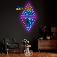 Set "Berge, Sonne Und Wellen Im Dreieck" - Led Neon Schild-Berge-Sonne-Custom Zeichen-Geschenk-Wanddekoration-Spielzimmer-Schild Wandkunst von NeonLefthander