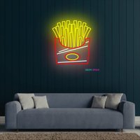 Pommes Frites Neonschild, Gebratene Kartoffelchips Neonlicht, Kartoffelfingerchips Led-Licht, Fast-Food-street-Food-Led-Schild von NeonManiaUSA