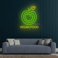 Veganes Essen Neon Schild, Bio Gesundes Led Neon, Ein Apfel Licht, Grünes Schild von NeonManiaUSA