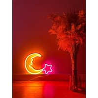 Nachtlichter Für Kinder Leuchtreklamen Geschenk Warme Weiße Mond-Rosa-stern-Led Neonlichter Baby Kinderzimmer Mond-stern-Wand-Kunst-Dekor-Neon Custom von NeonOnShop