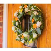 Osterei & Schmetterlingskranz Frühlingsblumen-Haustürdekor von NeonTulipHomeDecor