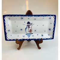 Handbemalter Keramik Serviertablett Atemberaubende Weihnachts Servierplatte Portugiesisch Große Keramikplatte Winter Schneemann Teller von NeoneleHome