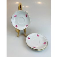 Vintage Böhmen 3Er Set Florale Untertassen Teller Ränder Mit Goldband Tschechoslowakei Porzellan Kleine von NeoneleHome