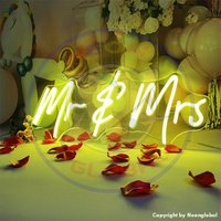 Mr & Mrs Leuchtreklame Gelb Hochzeitsdeko, Party Fotorequisite von Neonglobal