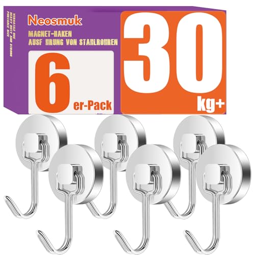 Neosmuk Swing Magnethaken Silber,30kg Magnet Haken Extra Stark für Spind Organizer,Neodym Magnete,Haken Magnetisch Sehr Stark für Werkstatteinrichtung,Heckzelt,Grill von Neosmuk