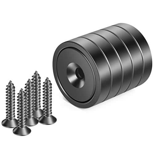 Neosmuk-Magnete, 5kg Superstarker runder Magnet mit Loch in der Mitte zur Montage, Hochleistungs-Neodym-Topfmagnet mit Schraube für die Wand (Schwarz, 5er-Pack) von Neosmuk