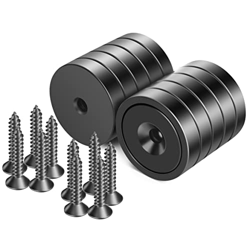 Neosmuk-Magnete, Superstarker runder Magnet mit Loch in der Mitte zur Montage, Hochleistungs-Neodym-Topfmagnet mit Schraube für die Wand (Schwarz, 10er-Pack) von Neosmuk