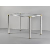 Vintage 1980Er Jahre Postmoderner Beistelltisch Mit Röhrenkunststoffrahmen & Glasplatte Retro Kunststoffmöbel von NeospaceObjects
