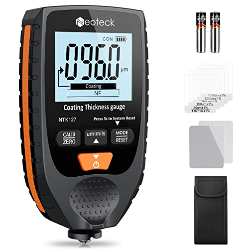 Neoteck Autolack Schichtdickenmessgerät Handheld mit LCD Display Hintergrundbeleuchtung, für Stahl- und Aluminium-Basismetallautos 0-1500μm （Schwarzorange） von Neoteck