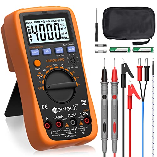Neoteck Digital Multimeter 4000 Counts Auto Manual Range LCD-Display Backlight 2 Bananenstecker AC/DC Spannung Strom Widerstand Kapazität Frequenz Temperatur für Schule Labor Factory usw Orange Neoteck Digital Multimeter 4000 Counts Auto Manual Range LCD-Display Backlight 2 Bananenstecker AC/DC Spannung Strom Widerstand Kapazität Frequenz Temperatur für Schule Labor Factory usw Orange von Neoteck