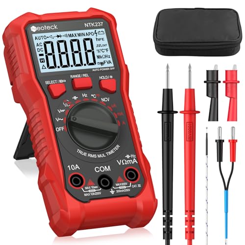 Neoteck Digital Multimeter Voltmeter 2000 Zähler Spannungsprüfer AC/DC Strom Spannung Widerstand Kapazität NCV Frequenz Temperatur Messgerät mit Krokodilklemme - Rot von Neoteck