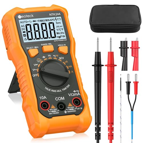 Neoteck Digital Multimeter Voltmeter 6000 Zähler Spannungsprüfer AC/DC Strom Spannung Widerstand Kapazität NCV Frequenz Temperatur Messgerät mit Krokodilklemme von Neoteck