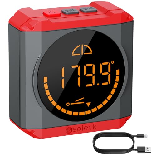 Neoteck Digitaler Winkelmesser Neigungsmesser mit LED Display Wiederaufladbare Wasserwaage, Magnetfuß, 4 Maßeinheiten, IP54 Wasserdicht für Holzarbeiten Bau DIY Projekte - Rot von Neoteck