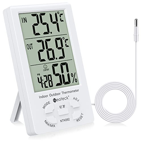 Neoteck Digitales Thermo Hygrometer Thermometer Feuchtigkeitsmesser Wetter thermometer Innen und Außen MAX MIN Messung der Temperatur und Luftfeuchtigkeit mit LCD Display und Sensorkabel von Neoteck