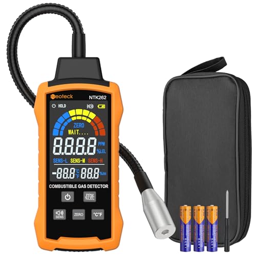 Neoteck Gasmelder Digital Erdgasdetektor 0-9999PPM / 0%-20% UEG Gasleckdetektor mit 12" Schwanenhals Detektor mit 3 empfindlichen Modi, Messen Methan Propan Benzin für Gaspipelines Gasherde Wohnmobile von Neoteck
