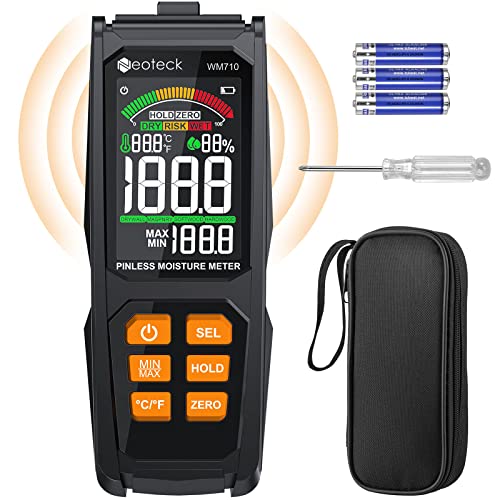 Neoteck Holzfeuchtigkeitsmessgerät Wand Induktives Feuchtigkeitsmesser mit VA-Farb-LCD, Akustischem Alarm 20 mm Tiefenanalyse Feuchtigkeitsmessgerät für Wände, Holz, Mauerwerk, Beton, Putz von Neoteck