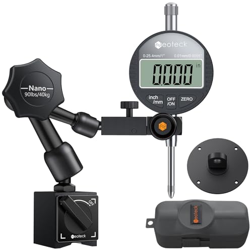 Neoteck Messuhr und Magnetfuß 25,4 mm Digitales Messuhren Set (0,0005"/0,01 mm) mit Aufbewahrungskoffer Messwerkzeug Elektronische Messuhr für Labor Werkstatt 3D Drucker - 40kg Max Pull Schwarz von Neoteck