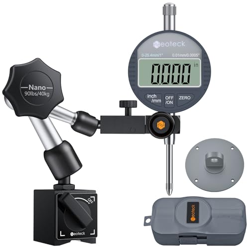 Neoteck Messuhr und Magnetfuß 25,4 mm Digitales Messuhren Set (0,0005"/0,01 mm) mit Aufbewahrungskoffer Messwerkzeug Elektronische Messuhr für Labor Werkstatt 3D Drucker - 90lbs (40kg) Max Pull von Neoteck