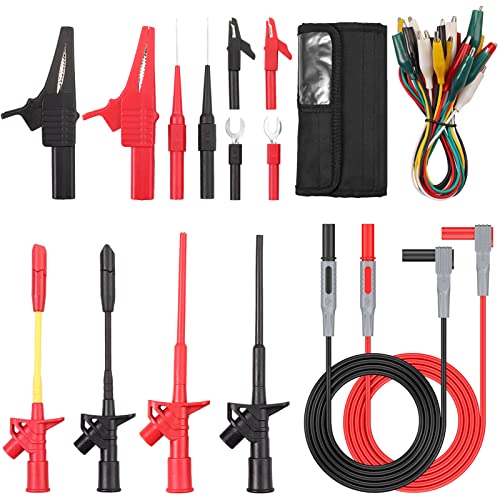 Neoteck Multimeter Messleitungs Set 20pcs elektronische Messleitungen mit Aufbewahrungstasche Krokodilklemmen Prüfhaken Austauschbare vergoldete Messspitzen-Set von Neoteck