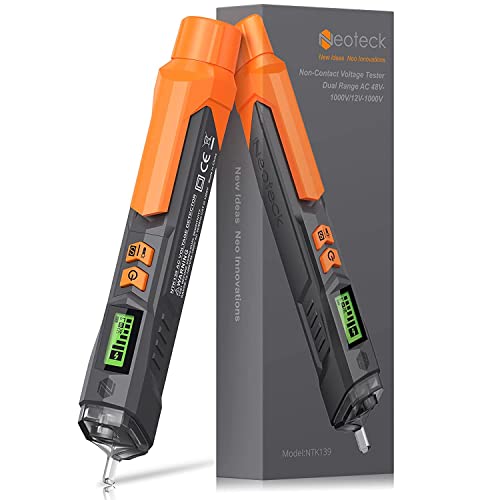 Neoteck Berührungsloser Spannungsprüfer Digital 12-1000V/48-1000V Einstellbare Empfindlichkeit Kontaktloser Phasenprüfer Stromprüfer mit LCD-Display, Summer, Drahtbruchpunkt-Finder von Neoteck