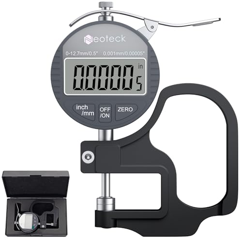 Neoteck Tragbarer digitaler Dickenmessstreifen 0-12,7 mm Messbereich 0,001/0,00005 '' elektronischer Mikrometer Zoll/metrisch elektronischer Prozent-Dickenmessgerät mit präziser LCD-Anzeige von Neoteck