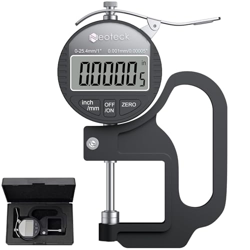 Neoteck Tragbares Digitales Dickenmessgerät 0-25,4 mm Messbereich 0,001/0,00005 '' elektronischer Mikrometer Zoll/metrisch elektronischer Prozent-Dickenmessgerät mit LCD-Anzeige - Schwarz von Neoteck