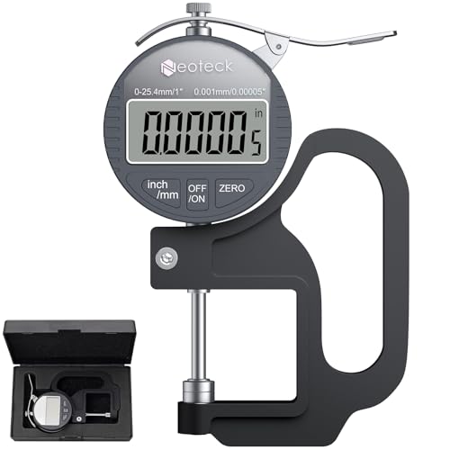Neoteck Tragbares digitales Dickenmessgerät 0-25,4 mm Messbereich 0,001/0,00005 '' elektronischer Mikrometer Zoll/metrisch elektronischer Prozent-Dickenmessgerät mit präziser LCD-Anzeige von Neoteck