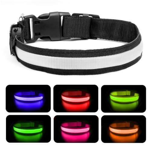 Nepfaivy Leuchthalsband Hund USB Aufladbar - Hundehalsband Leuchtend mit Verstellbarer Länge für Große Hunde, LED Halsband Hund 6 Farbwechsel für Nacht Sicherheit(Mehrfarbig-L) von Nepfaivy