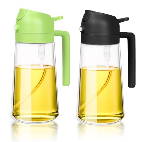 Nepfaivy Öl Sprühflasche und Ölsprüher für Speiseöl - 470ml Ölspray für Airfryer zum Kochen - Olivenöl Flasche und Öl Sprayer 2 in 1 - Ölsprüher für Heißluftfritteuse, Küche, Salat usw. (Schwarz+Grün) von Nepfaivy