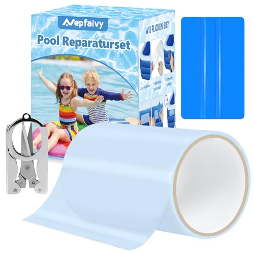 Nepfaivy Pool Reparaturset Poolflicken Selbstklebend - 10 x 150cm Wasserdichter Pool Kleber Flickzeug, PVC Reparatur Klebeband Flex Tape für Pool, Poolfolie, Wasserbett, Schlauchboot, Luftmatratze von Nepfaivy