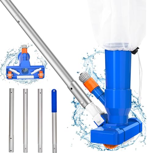 Poolsauger Staubsauger, 150cm Pool Sauger mit Bürste, 4 Abnehmbare Verstärkung Aluminiumstange, Schwimmbad Teich Jet Vakuumkopf mit Laubsack für Reinigung Saugen Boden Mini-Reiniger für Brunnen von Nephelolux
