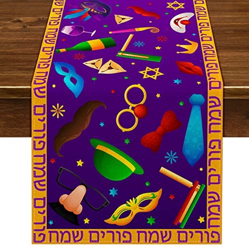 Nepnuser Happy Purim Tischläufer jüdischer Urlaub Karneval Party Dekoration Maske Zirkus Clown Zuhause Küche Esszimmer Dekor - 183 cm von Nepnuser