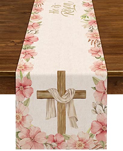 Nepnuser He is Risen Tischläufer Jesus Auferstehung Frühling Ostern Dekoration Christliches Kreuz Home Küche Esszimmer Dekor - 183 cm von Nepnuser