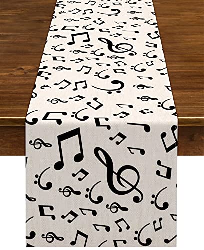 Nepnuser Leinen-Musiknoten-Tischläufer, Musik, Event, Geburtstag, Party, Hochzeit, Dekoration, Bauernhaus, Zuhause, Esszimmer, Küche, Tischdekoration (33 x 182,9 cm) von Nepnuser