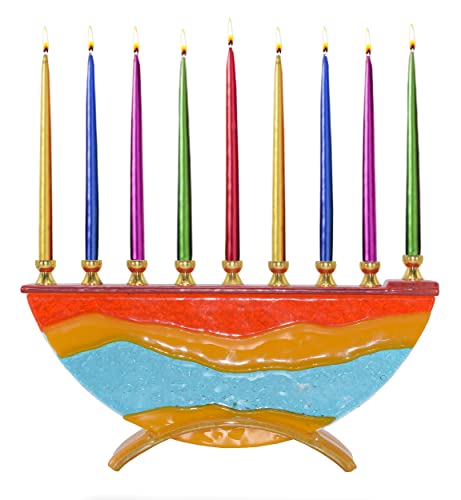Chanukka Menora aus Glas - Mehrfarbig Menorah Hanukkah - Desert Miracles - Passend Für Alle Standard Chanukka Kerzen - Handgefertigte Menorah aus Bemaltem Glas von Ner Mitzvah