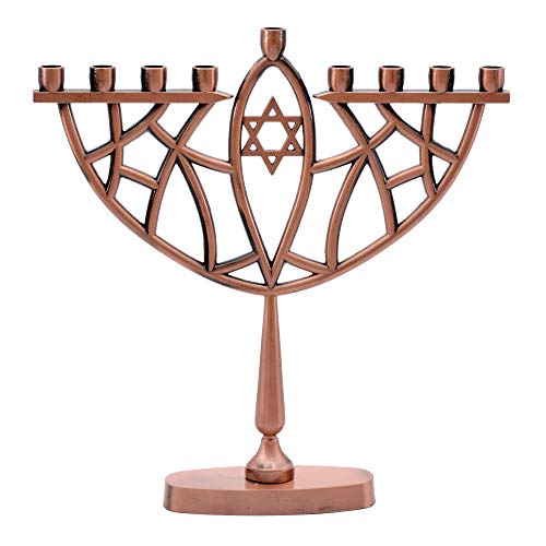 Kupfer Chanukka Menora - Passend Für Alle Standard Chanukka Kerzen - Menorah Hanukkah - Traditionelle Prismatisch Design mit Davidstern - 23 cm Hoch von Ner Mitzvah