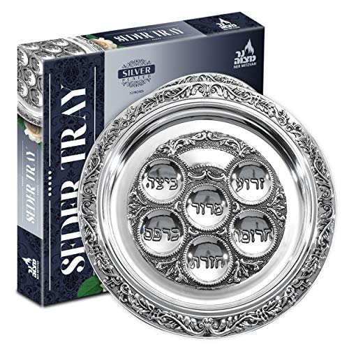 Legacy Judaica seder platte (karah), die speziell für die 6 symbolic am seder gegessene lebensmittel; versilbert, 16 durch ner mitzvah von Ner Mitzvah