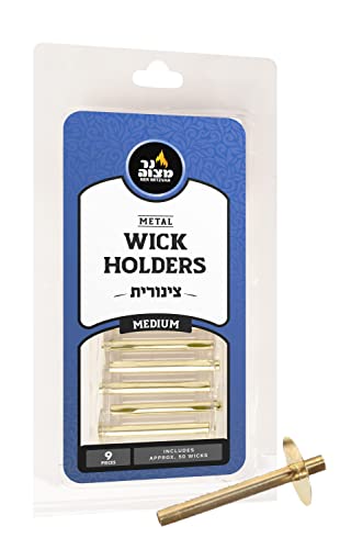 Ner Mitzvah Metal Wick Holder Set â€“ 9 Medium Holders and 50 Wax Coated Wicks â€“ Sits in Full Oil Cup for Optimal Safety and Burn Time â€“ Tzinores by von Ner Mitzvah