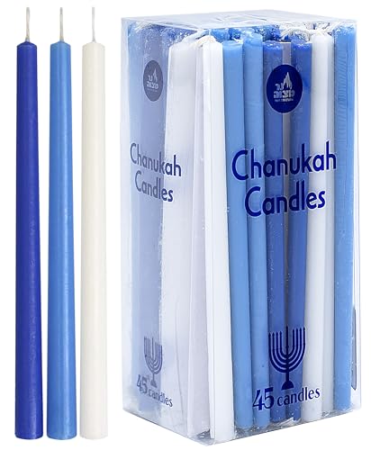 Ner Mitzvah Blaue und Weiße Chanukka Kerzen Standardgröße - Lange Tropffreie Menora Kerzen - Paraffinwachs In Premium-qualitä - 45 Kerzen pro Karton Ner Mitzvah Blaue und Weiße Chanukka Kerzen Standardgröße - Lange Tropffreie Menora Kerzen - Paraffinwachs In Premium-qualitä - 45 Kerzen pro Karton von Ner Mitzvah