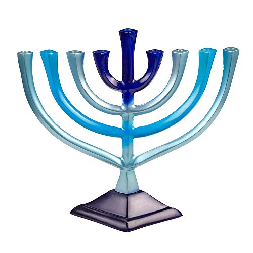 Ner Mitzvah Bunte Aluminium Kerze Menorah Passend für alle Chanukka Kerzen Künstlerische Gradient Tie Dye Design 10” High-Blau von Ner Mitzvah