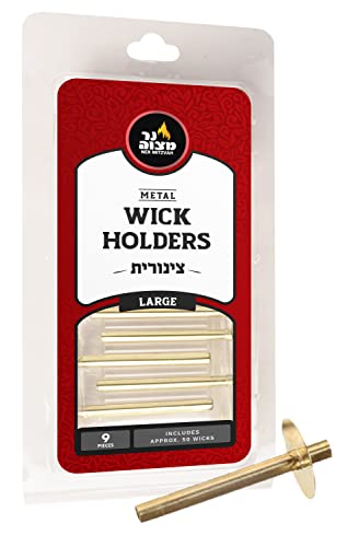 Ner Mitzvah Metal Wick Holder Set – 9 Large Holders and 50 Wax Coated Wicks – Sits in Full Oil Cup for Optimal Safety and Burn Time – Tzinores by Ner Mitzvah Metal Wick Holder Set – 9 Large Holders and 50 Wax Coated Wicks – Sits in Full Oil Cup for Optimal Safety and Burn Time – Tzinores by von Ner Mitzvah