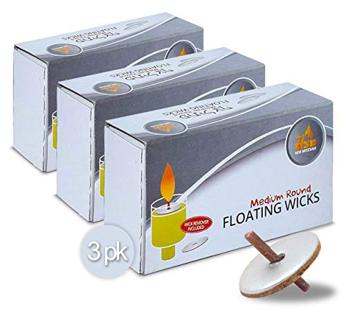 Ner Mitzvah Round Floating Wicks â€“ 150 Count (Approx.), Medium Sized Cotton Wicks and Cork Disc Holders for Oil Cups - Bonus Wick Removal Tweezers von Ner Mitzvah