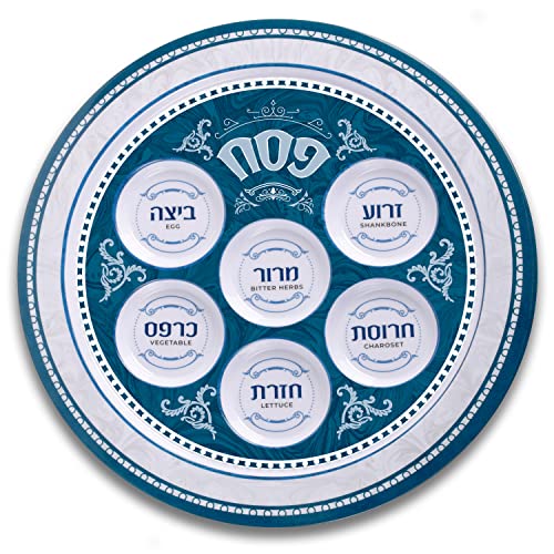 Ner Mitzvah Seder Plate für Passover – Melamin 30,5 cm Passover Seder Plate – Blau und Weiß Marmor Design Passover Plate von Ner Mitzvah
