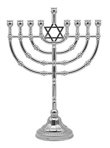 Ner Mitzvah Silvertone Plated Candle Menorah for Standard Chanukah Candles - Traditional Rounded Branches - 9â€ High x 6.75" Wide von Ner Mitzvah