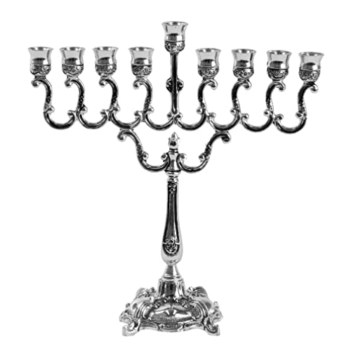 Versilberte Chanukka Menora - Passend Für Alle Standard Chanukka Kerzen - Menorah Hanukkah 18 cm Hoch, 16 cm Breit - Gebogene Zweige von Ner Mitzvah