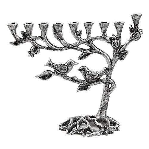 Tree of Life Vintage Chanukka Menora - Passend Für Alle Standard Chanukka Kerzen - Menorah Hanukkah - Baum des Lebens - Antikes Silber - 20 cm Hoch Tree of Life Vintage Chanukka Menora - Passend Für Alle Standard Chanukka Kerzen - Menorah Hanukkah - Baum des Lebens - Antikes Silber - 20 cm Hoch von Ner Mitzvah