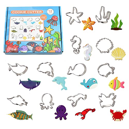 NerYuo 12 Stück Plätzchen Ausstecher Ausstechformen Meerestiere Ausstecher Set Plätzchenformen aus Edelstahl Metall perfekt für Keks, Fondant Plätzchen,Tortendekorationen von NerYuo