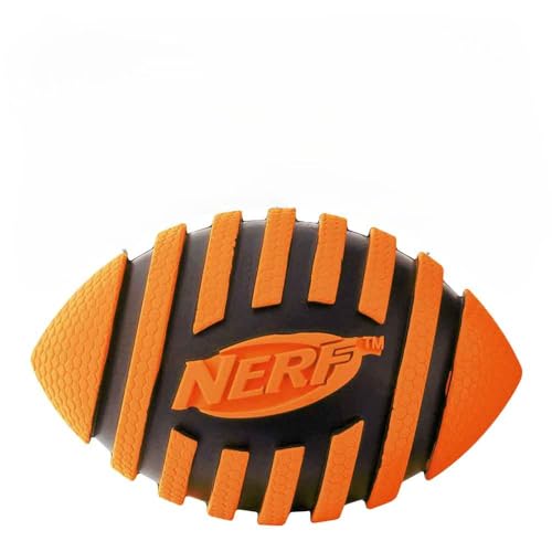 Hasbro Nerf Dog Rubber Football Dog Toy with Spiral Squeaker, Lightweight, Durable and Water Resistant, 5 Inch Diameter for Medium/Large Breeds, Single Unit, Orange (8915) von NERF